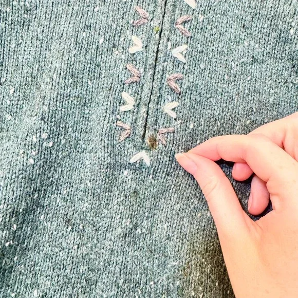 VTG Woolrich Teal Ramie Wool Blend Quarter Zip Sweater Womens Medium Petite 9101 - Picture 4 of 6